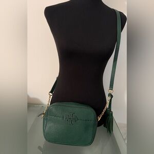 Tory Burch McGraw Leather Camera Bag Green Chain Tassel